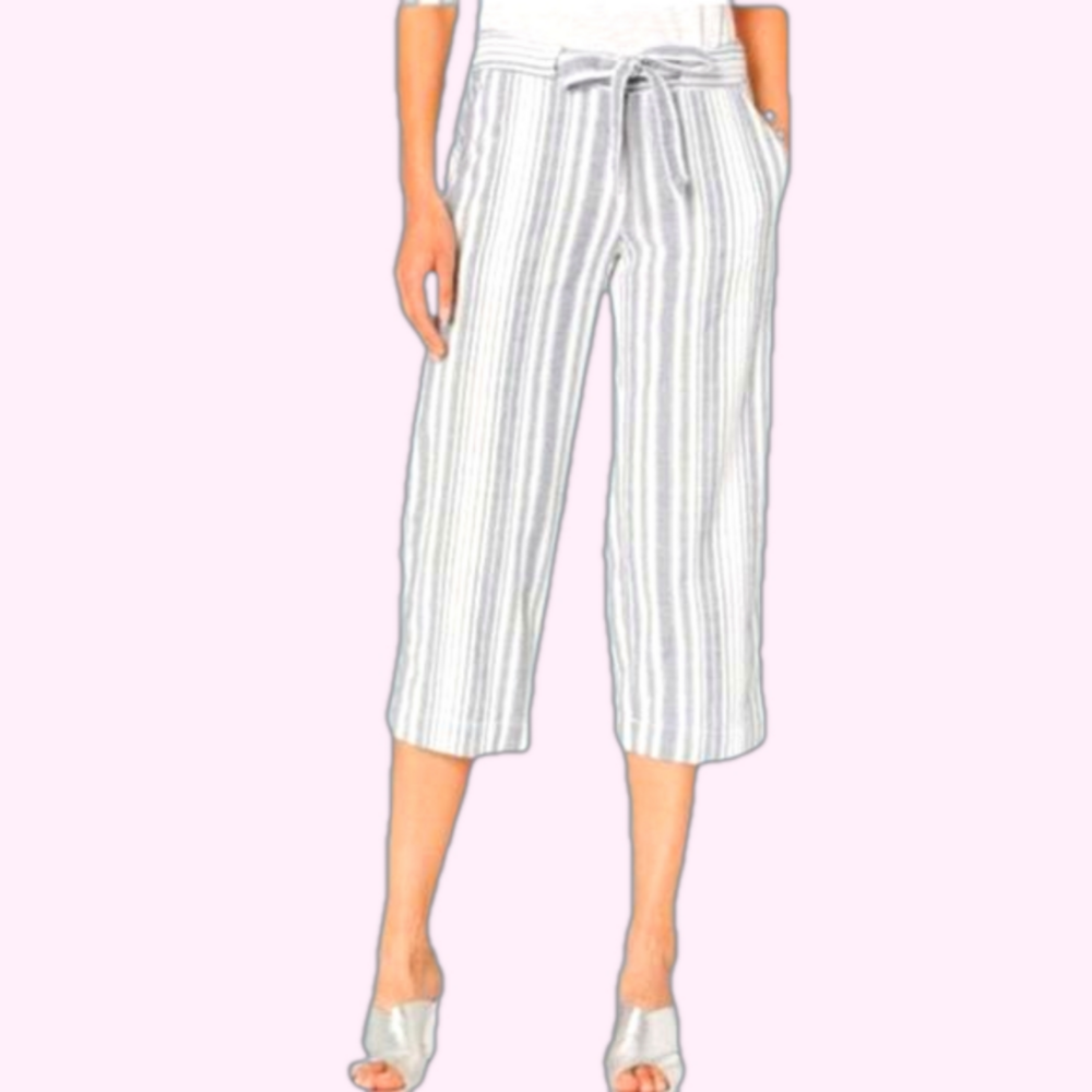 Sanctuary Coastal Striped Cotton Relaxed Loose Fit Wide Leg Cropped Pants 27
